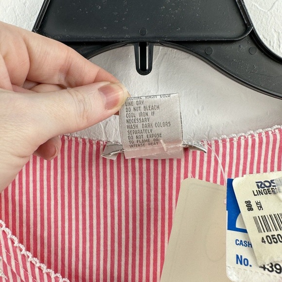 Vintage Rene Rofe Sleepwear Top S Cropped Button Up Pink Pinstripe Stars NEW - Picture 6 of 7